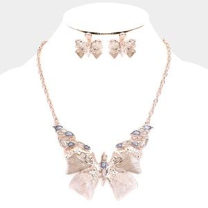 Textured butterfly pendant necklace set
